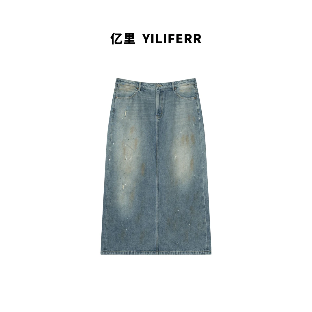 【YILI显瘦女装】港风水洗做旧百搭重工牛仔半裙 Y0995