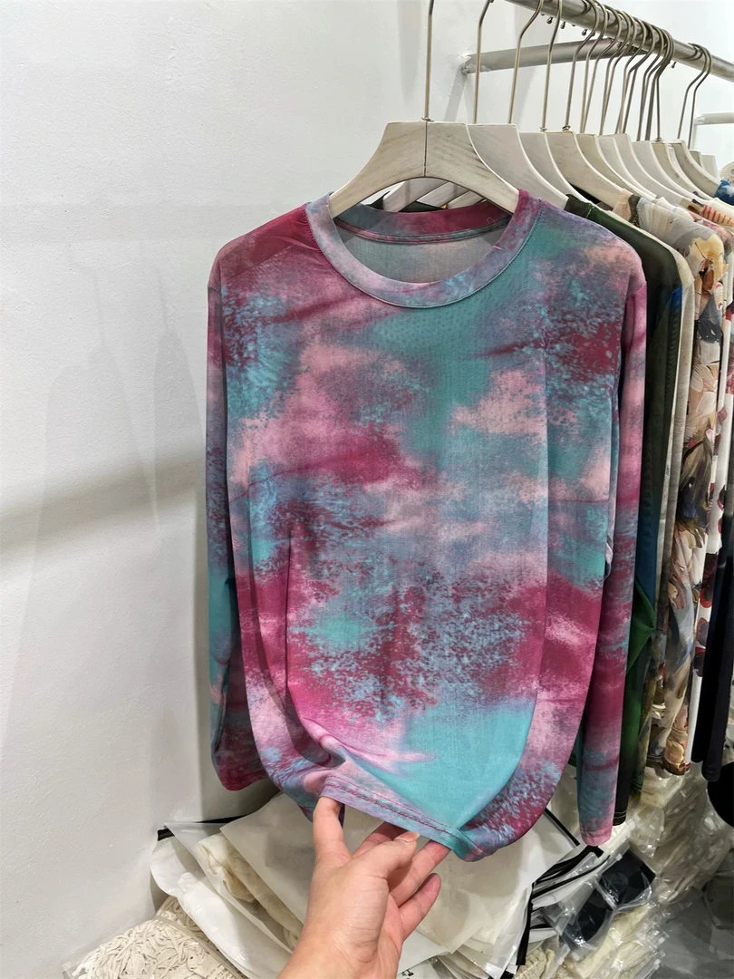 新疆包邮【F003】网纱长袖T恤-衣长54