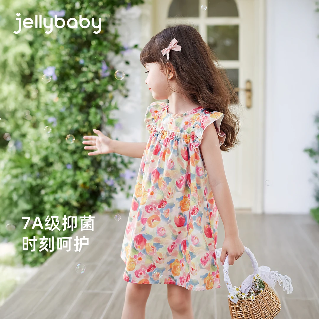 jellybaby杰里贝比夏款女童连衣裙中童梭织裙小碎花外出 JQG52566