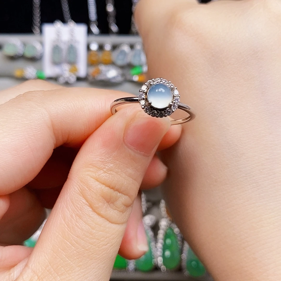 翡翠戒指银S925镶嵌蛋面