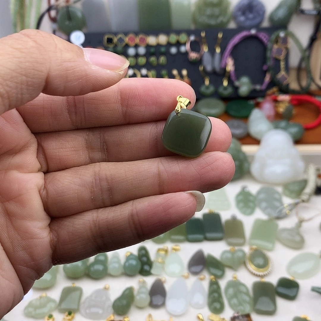 和田玉银S925镶嵌吊坠(不含链)