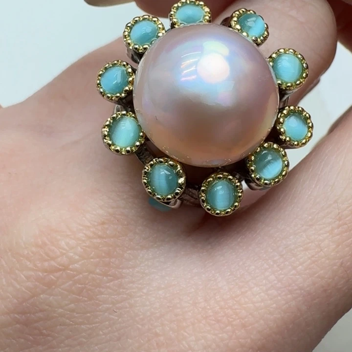 拼合珍珠（马贝珠）戒圈银S925镶嵌