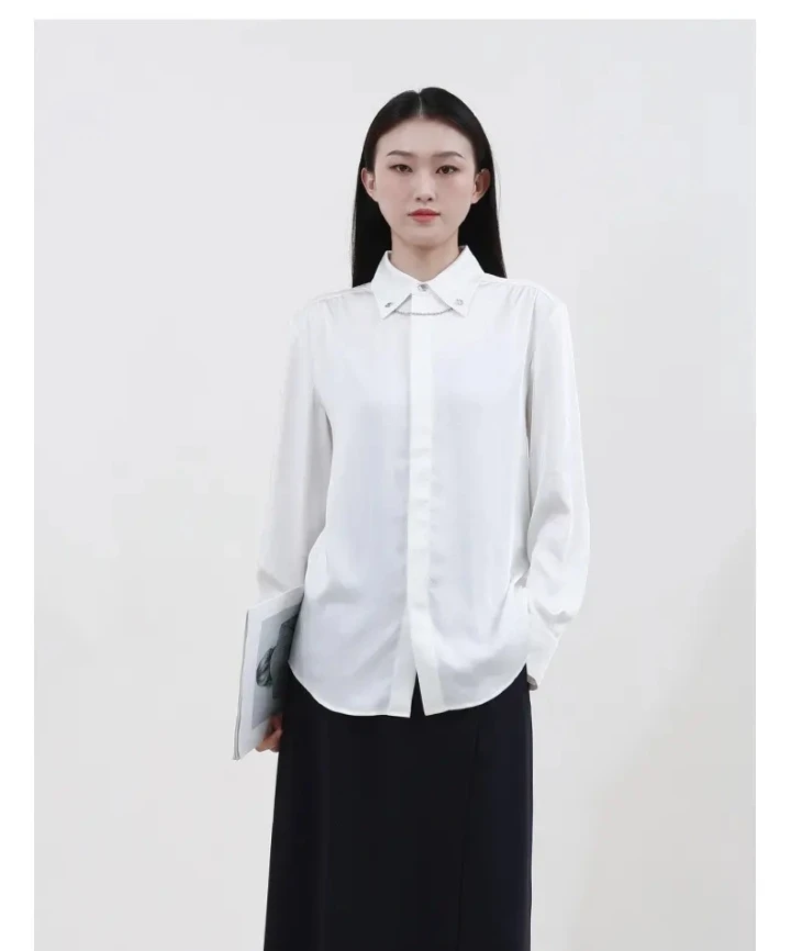 AMASS纽扣长袖宽松型笑脸复古镂空翻领衬衫休闲女装白衬衫百搭