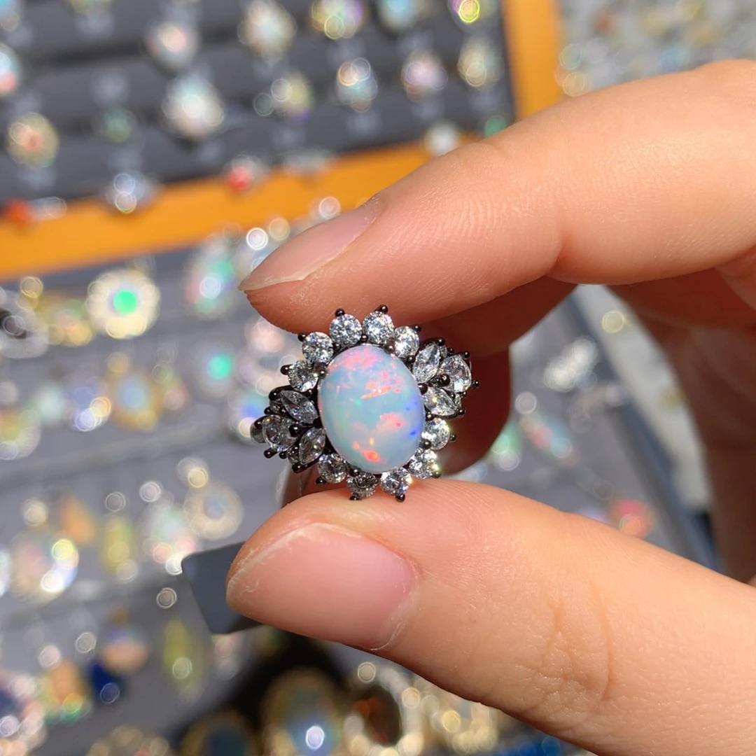 银S925镶嵌欧泊欧泊戒指t