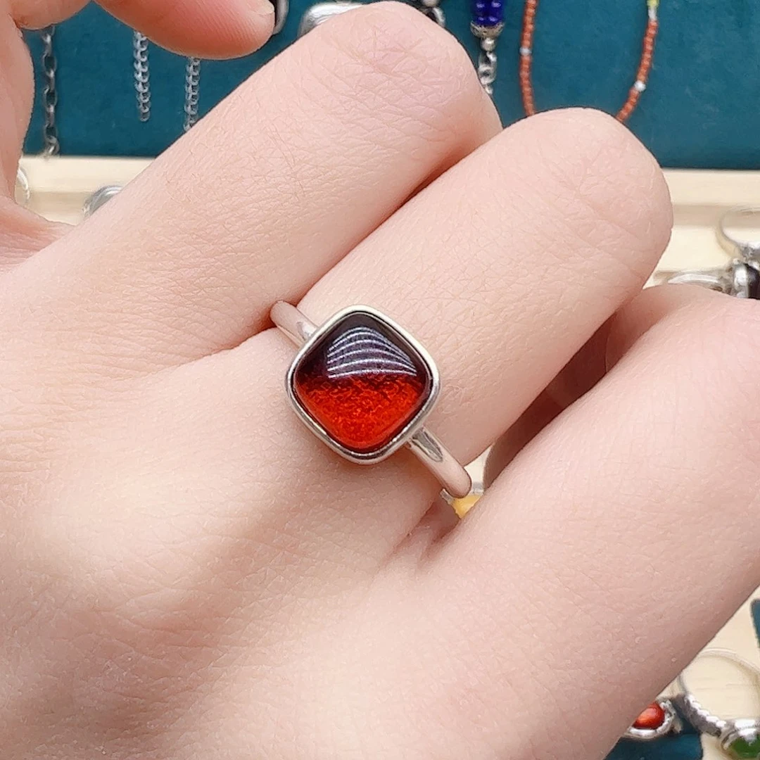 血珀戒指银S925镶嵌，