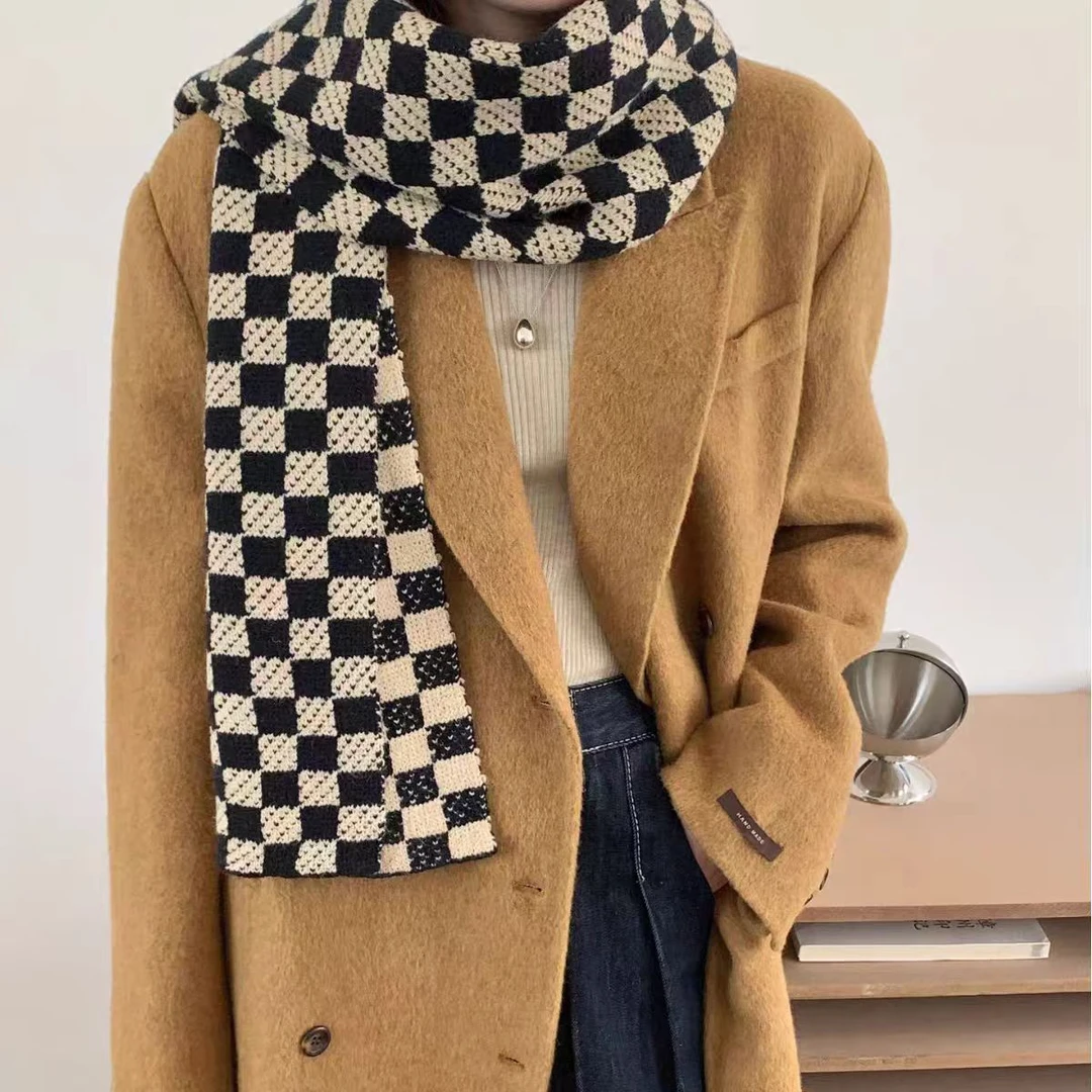 围巾男女秋冬季黑白棋盘格子韩版百搭#631