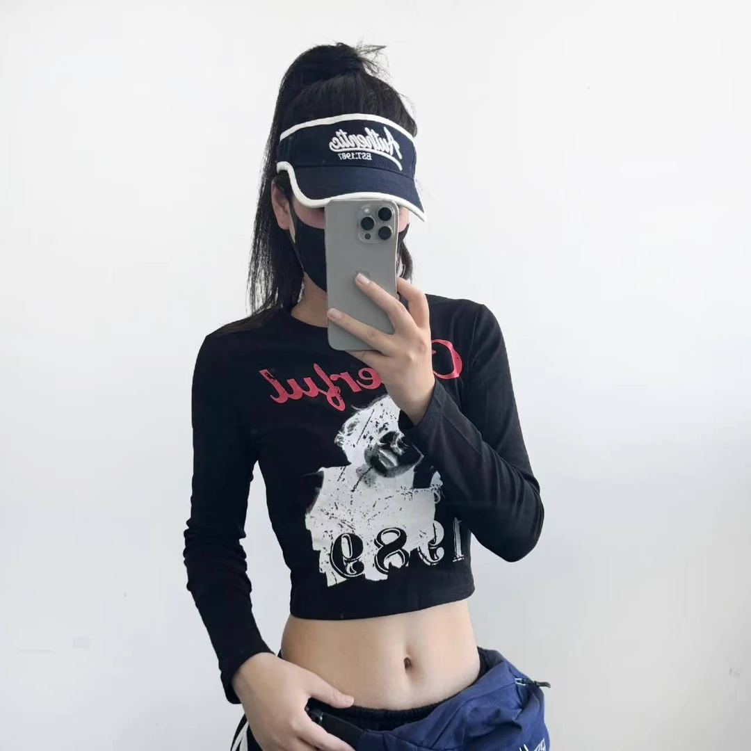 防晒可爱风修身肯豆风圆领短款运动T恤常规款长袖