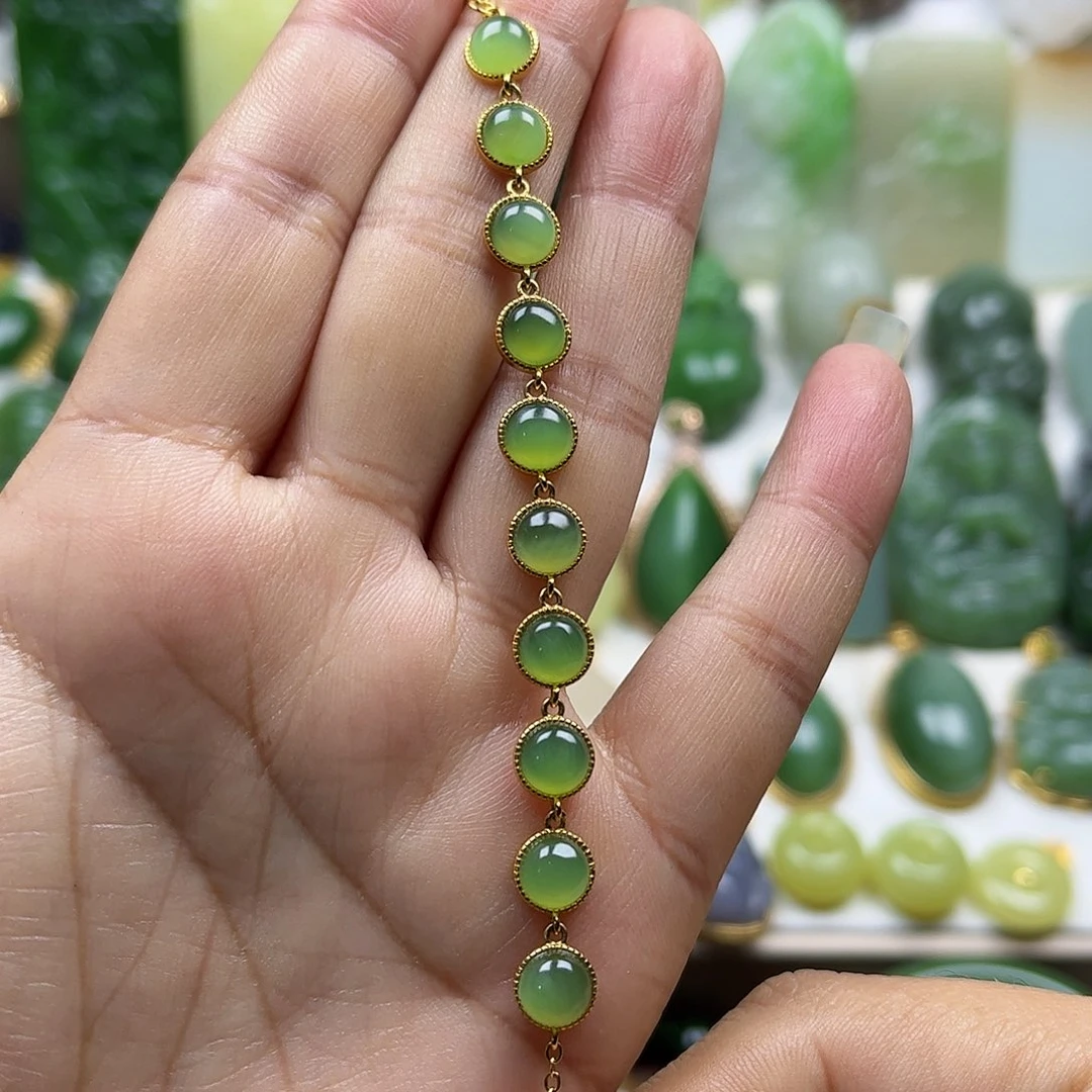 和田玉手链猫眼银S925镶嵌