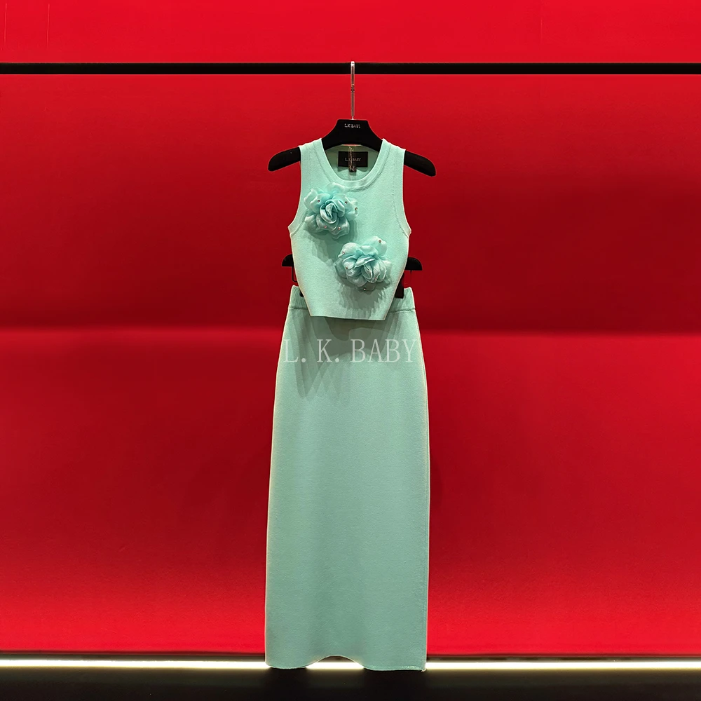 【L.K.BABY】玉瓷仙姿   法式浪漫镶钻「人间富贵花」蕾丝花朵套装裙