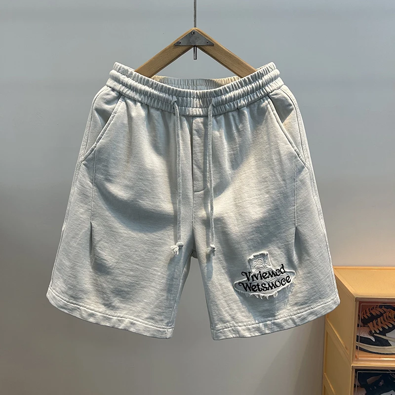 高端轻奢刺绣重磅短裤男夏季潮牌痞帅纯棉五分裤美式复古休闲中裤