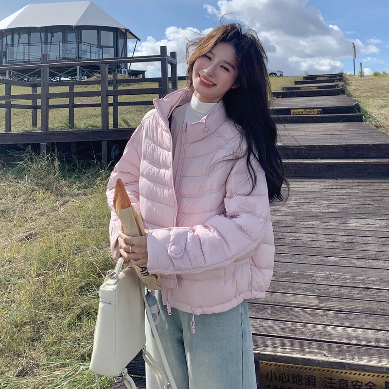 粉色奶呼呼绒排骨羽绒服女冬季2025年新款韩系轻薄保暖白鸭绒短款