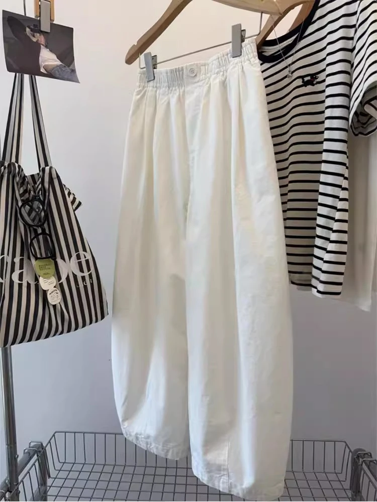 特大码300斤气球裤男士夏季宽松白色裤子阔腿裤休闲简约长裤潮流