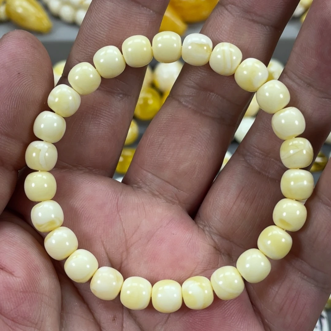 琥珀未镶嵌手串尺寸8浓白蜡精工老型手串