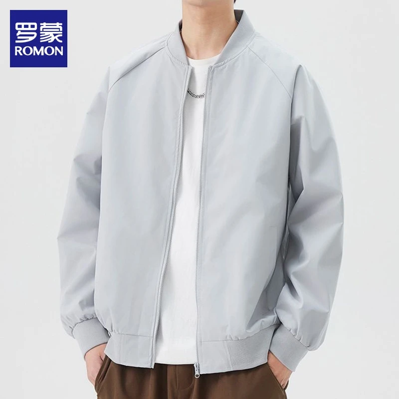 罗蒙高端男士夹克2025春秋新款运动宽松棒球领痞帅慵懒风外套男装