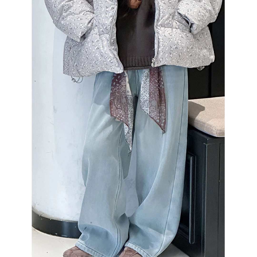 K30284孙小美韩系女童阔腿牛仔裤2025新款秋冬儿童加绒加厚裤子潮