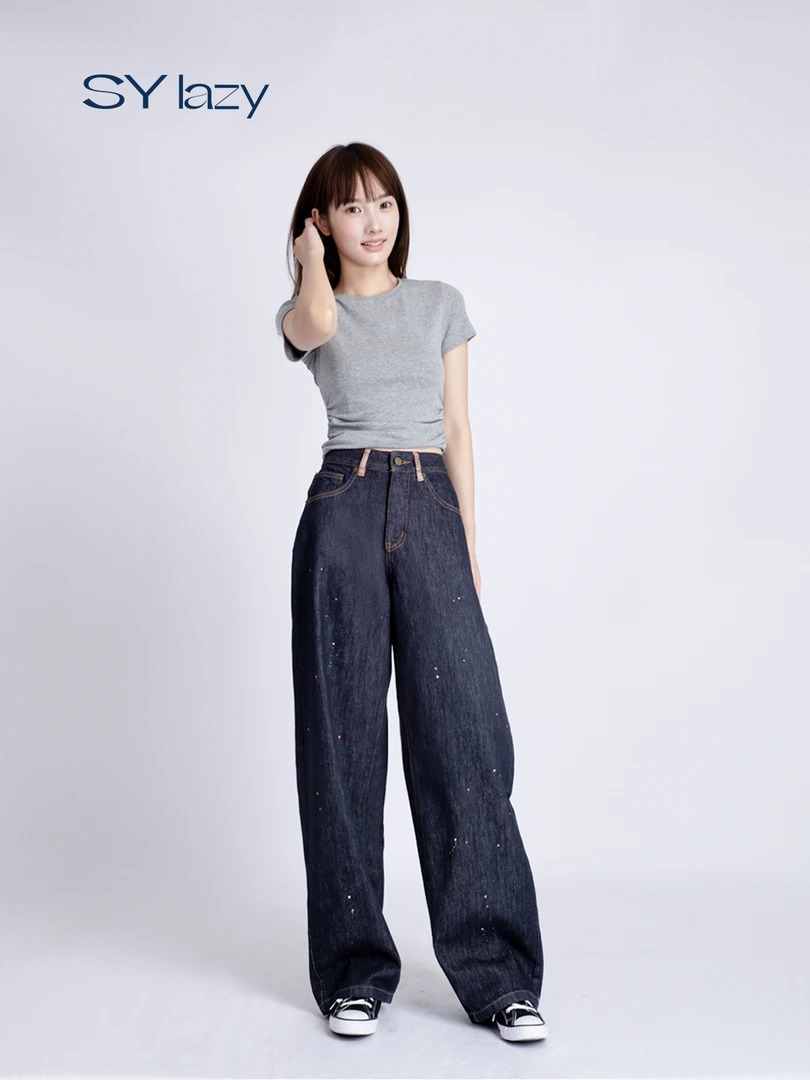 SY Lazyjeans.「碎星泼墨裤」阔腿女早秋显瘦牛仔裤6528