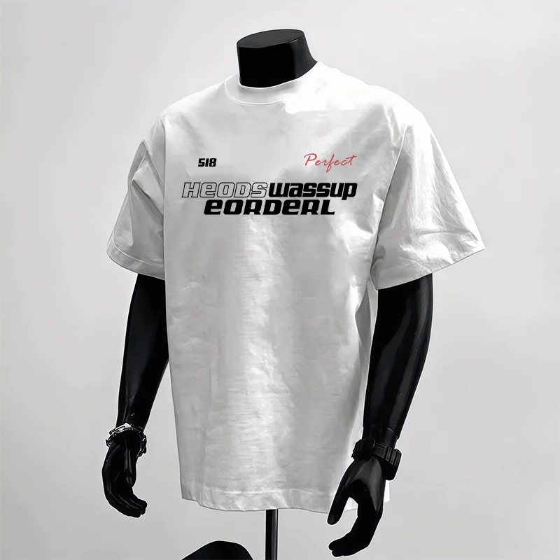 230g重磅纯棉短袖白色潮流圆领宽松美式潮牌字母情侣印花T恤夏季