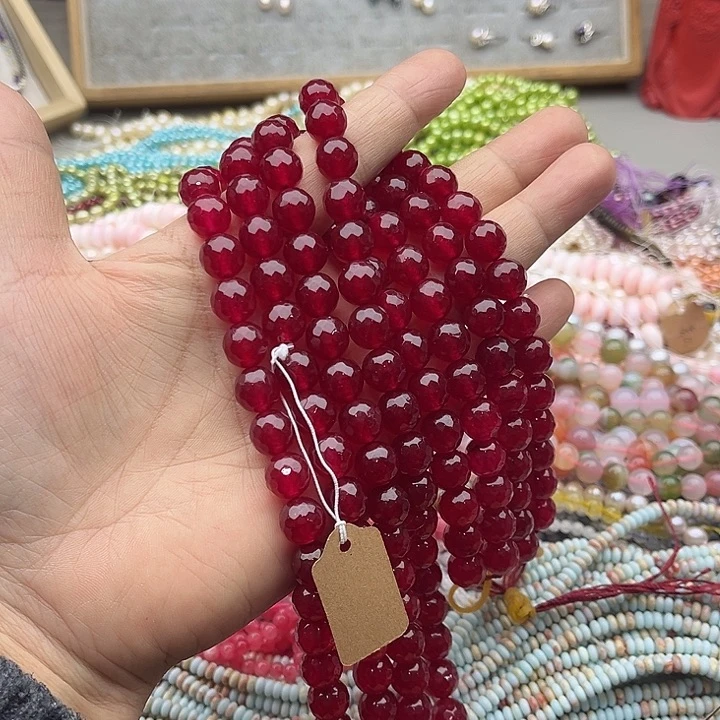 玛瑙/玉髓珠宝半成品未镶嵌一条10mm红宝刻面