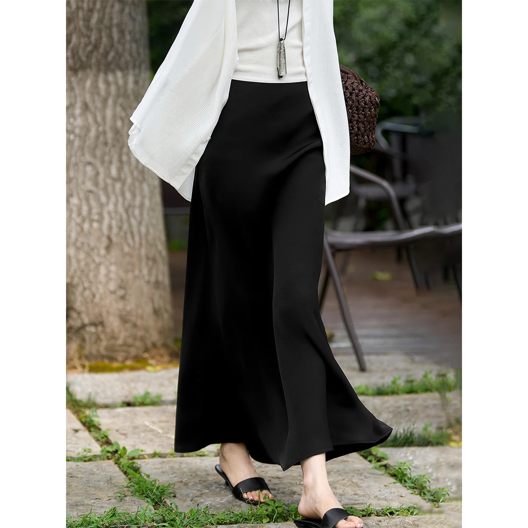 大码侧开叉垂感鱼尾半身裙女秋季款梨形身材高腰显瘦百搭中长裙子