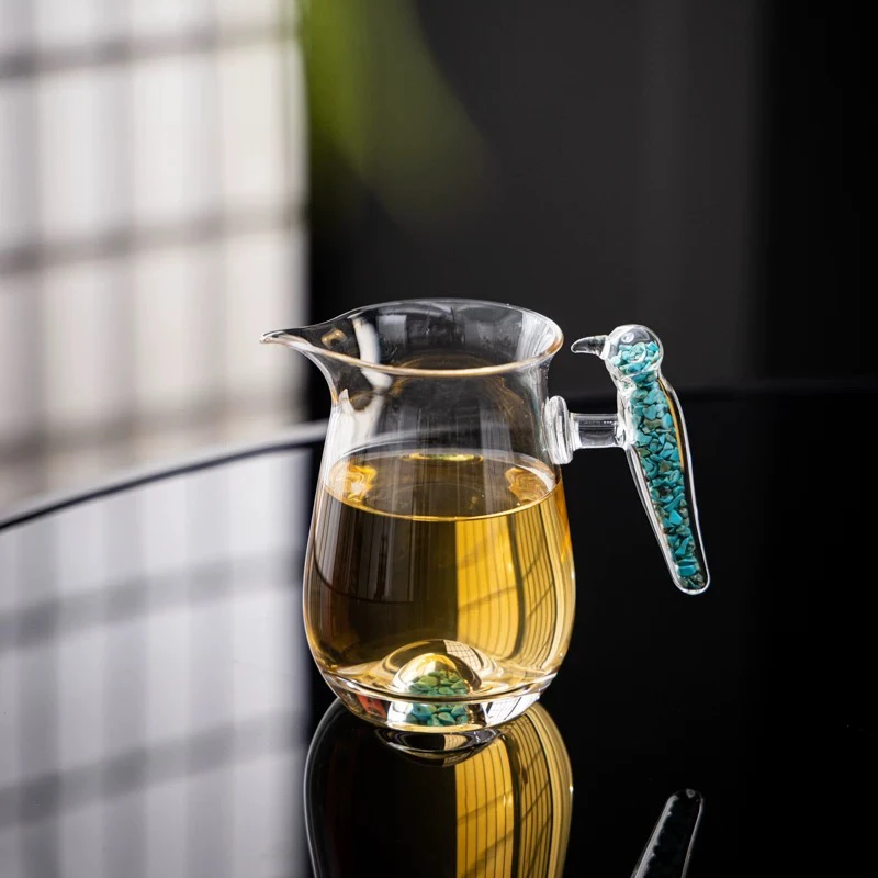 水晶玻璃公道杯松石把公道杯分享器分茶器泡茶分茶家用办公室