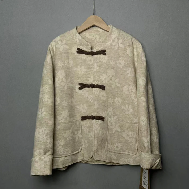 809亚麻薄款上衣复古休闲毛呢灰色棉衣西服短款棉服双面宽松中式