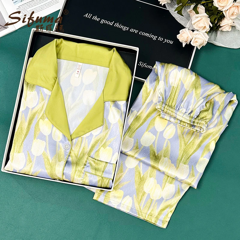 Sifuma/斯服玛《郁金香》春秋睡衣女款爆款2025新款长袖长裤冰丝