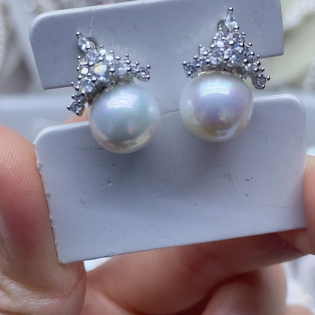银S925镶嵌耳钉淡水珍珠