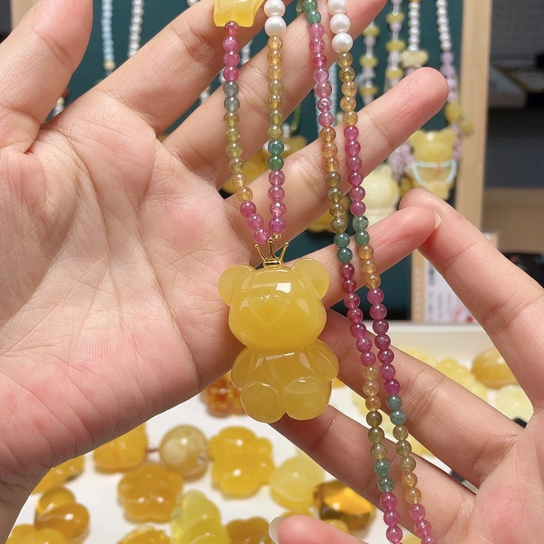 裸石蜜蜡18K金镶嵌蜜蜡吊坠