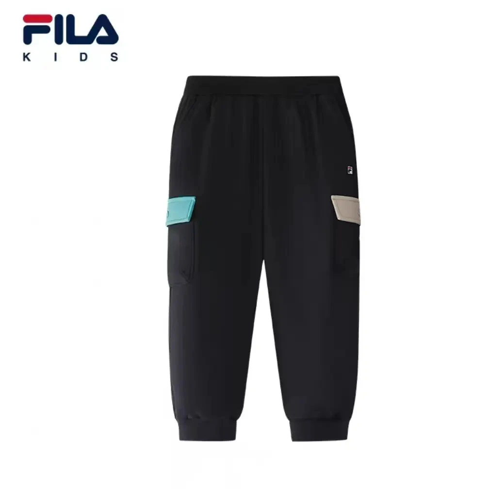 FILA斐乐儿童童装新款男童小童休闲加绒梭织束脚裤K11B542801F