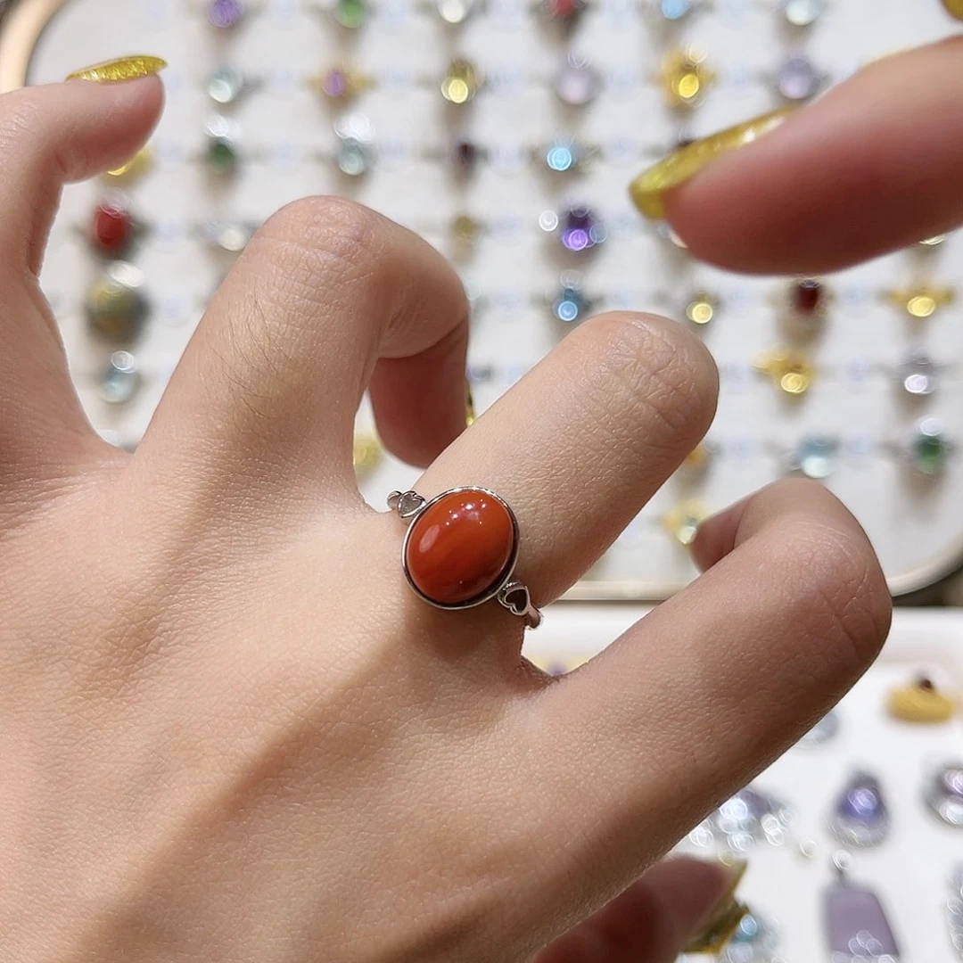 蛇纹石玉戒指银S925镶嵌