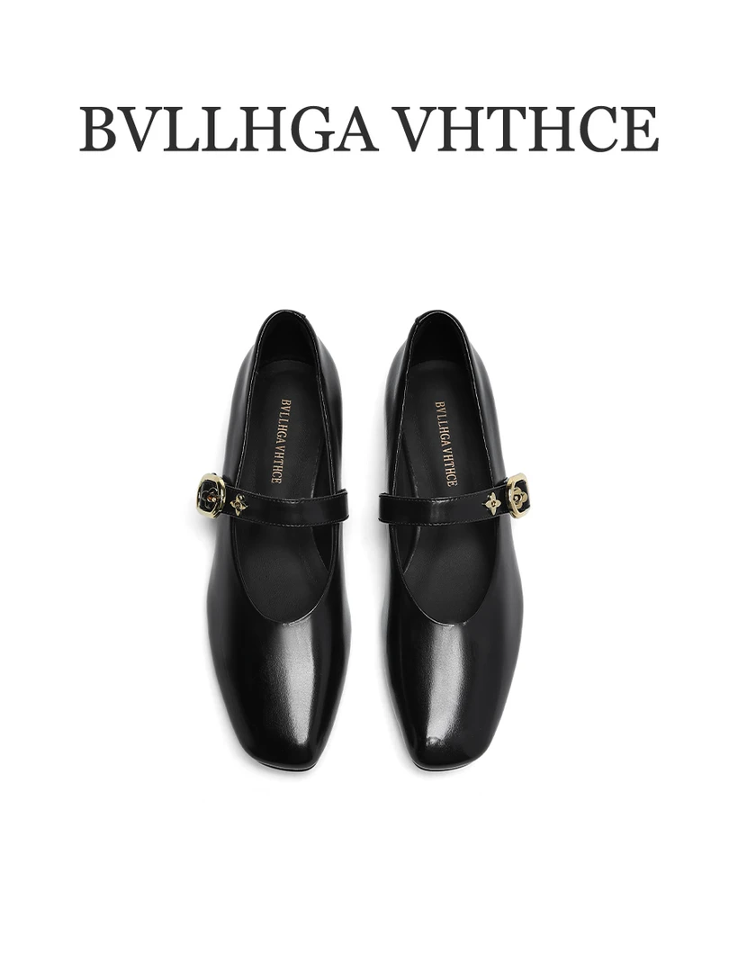 BVLLHGA VHTHCE  新款法式一字带玛丽珍方头百搭胎牛皮单鞋女 D15