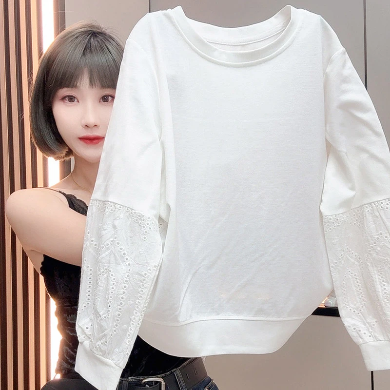 秋季白色内搭单穿上衣文艺简约时尚通勤女装气质镂空法式长袖T恤