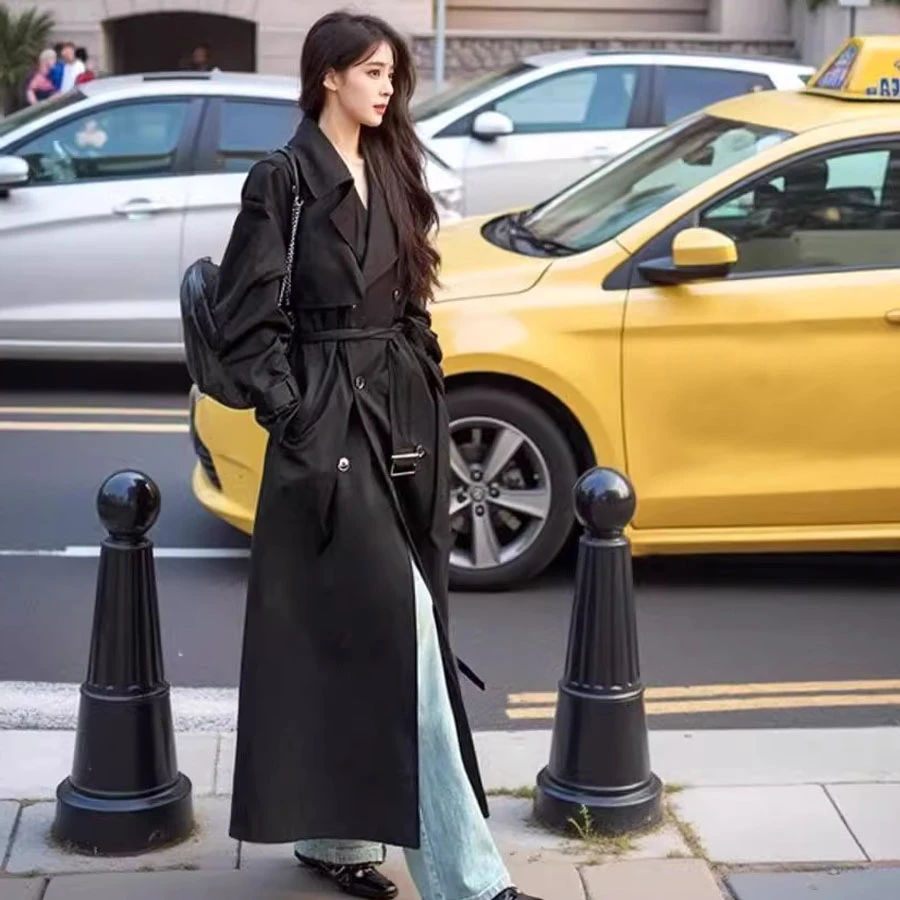 黑色风衣外套女2025早春秋新款英伦风高级感宽松气质赫本风大衣