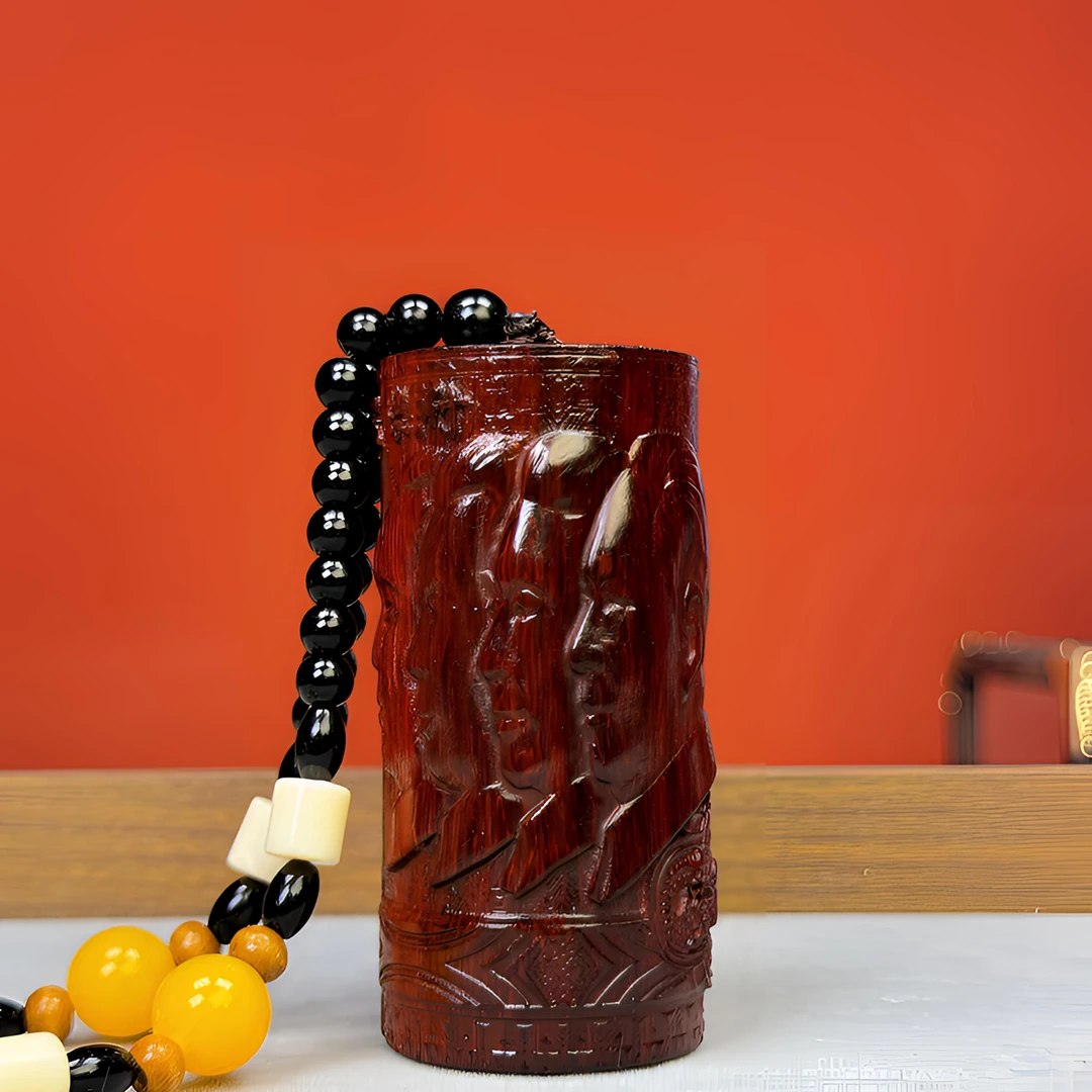 紫檀木雕刻四个人头爷爷雕刻手把件