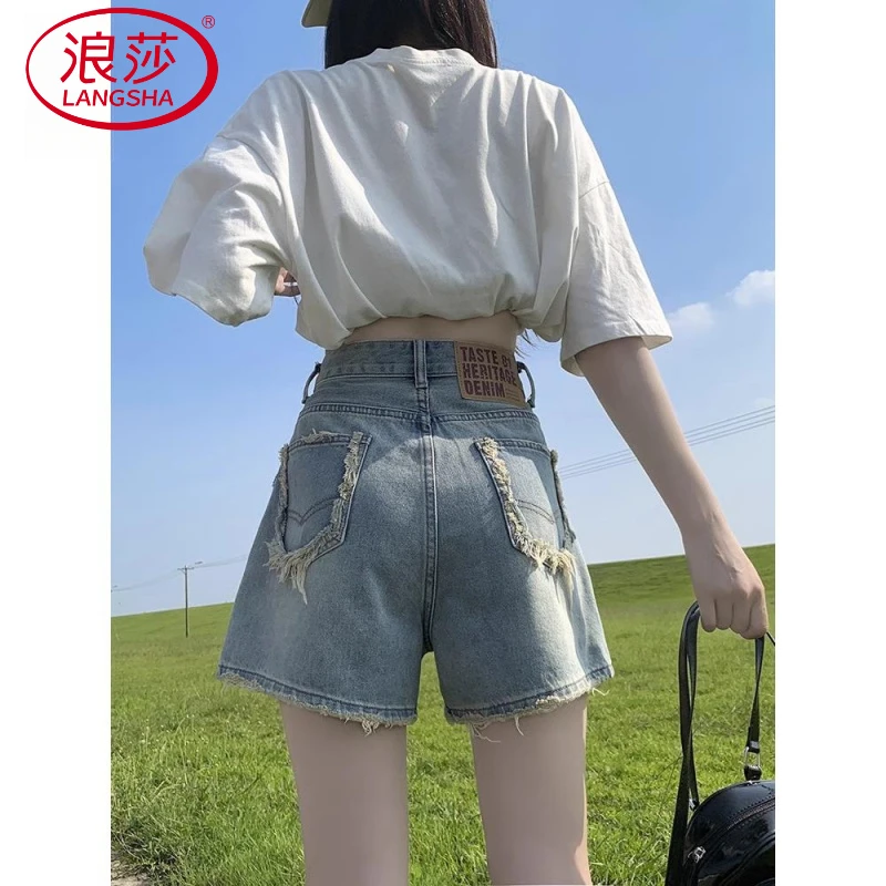 浅色系毛边设计感牛仔短裤夏季新款高腰显瘦A字型女性外穿热裤子