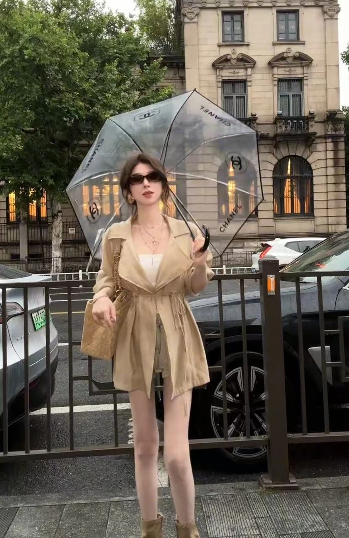 温顿风衣时尚气质翻领收腰系绳防晒外套薄款风衣