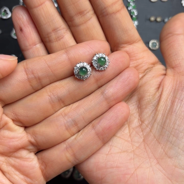 翡翠银S925镶嵌耳饰