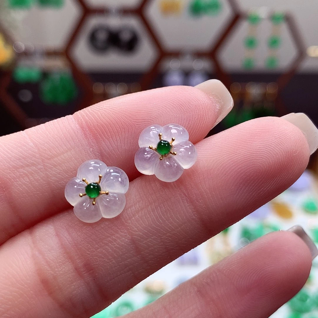 翡翠耳饰18K金镶嵌天然翡翠