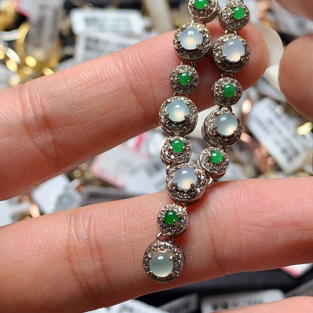 翡翠戒指银S925镶嵌天然翡翠吊坠