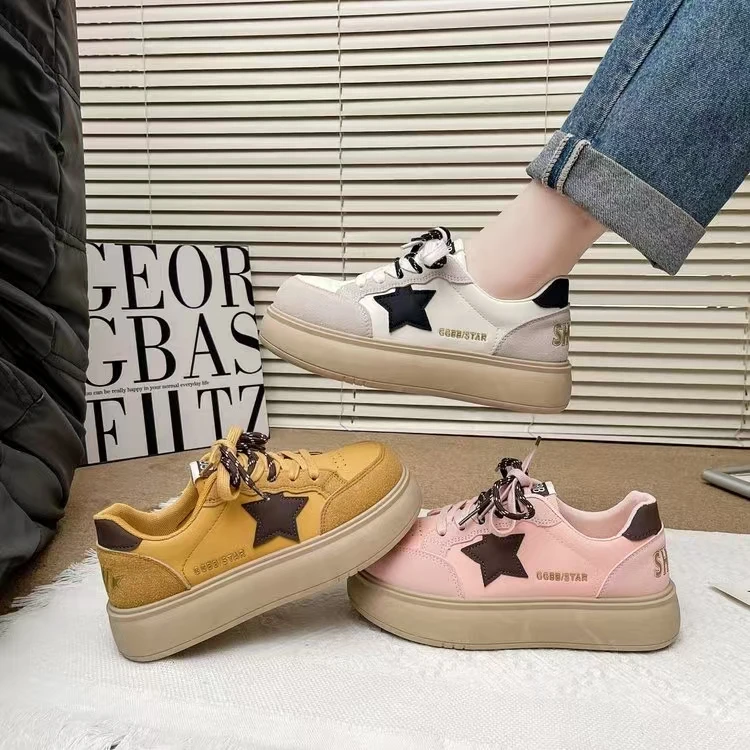 女鞋板鞋时尚百搭休闲鞋厚底小白鞋复古春季低帮韩版系带女鞋08