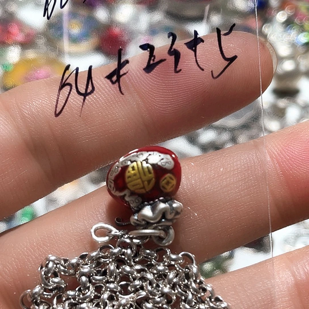 吊坠足银珐琅链子