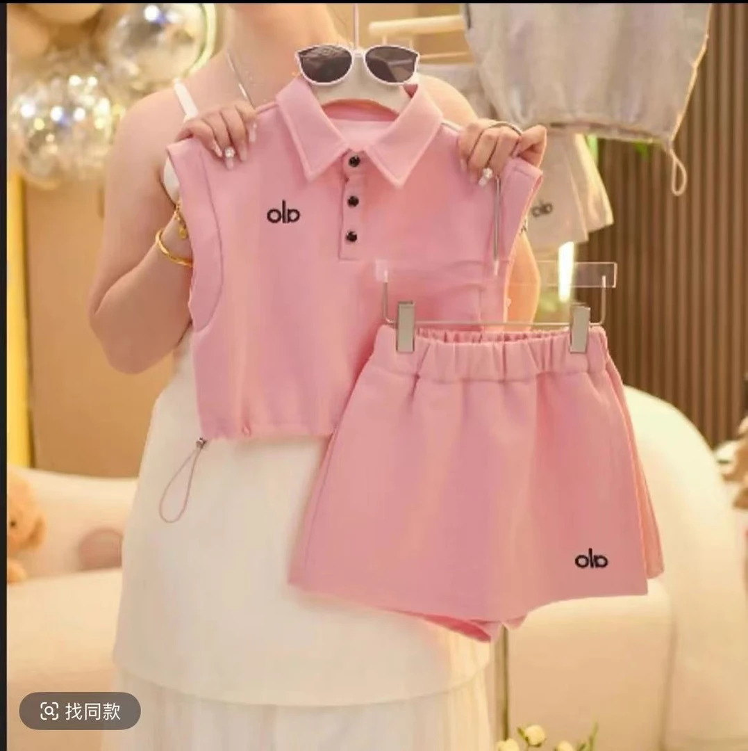 女童背心套装夏季2025新款儿童Polo领儿童抽绳短袖裤裙两件套潮