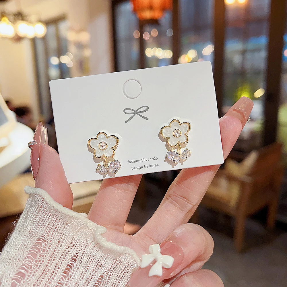 铜合金耳饰 少女风！向阳花朵耳钉女小众设计感锆石耳环个性气质9
