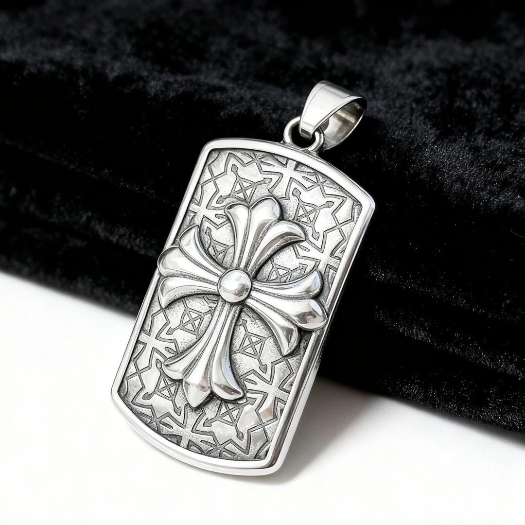 钛钢锆石吊坠 十字架项链吊坠钛钢不掉色毛衣链ins配饰钛钢项链