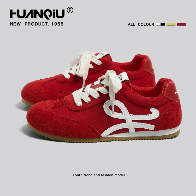 HUANQIU/环球红色德训鞋女款2025夏季阿甘鞋子女休闲平底运动板鞋