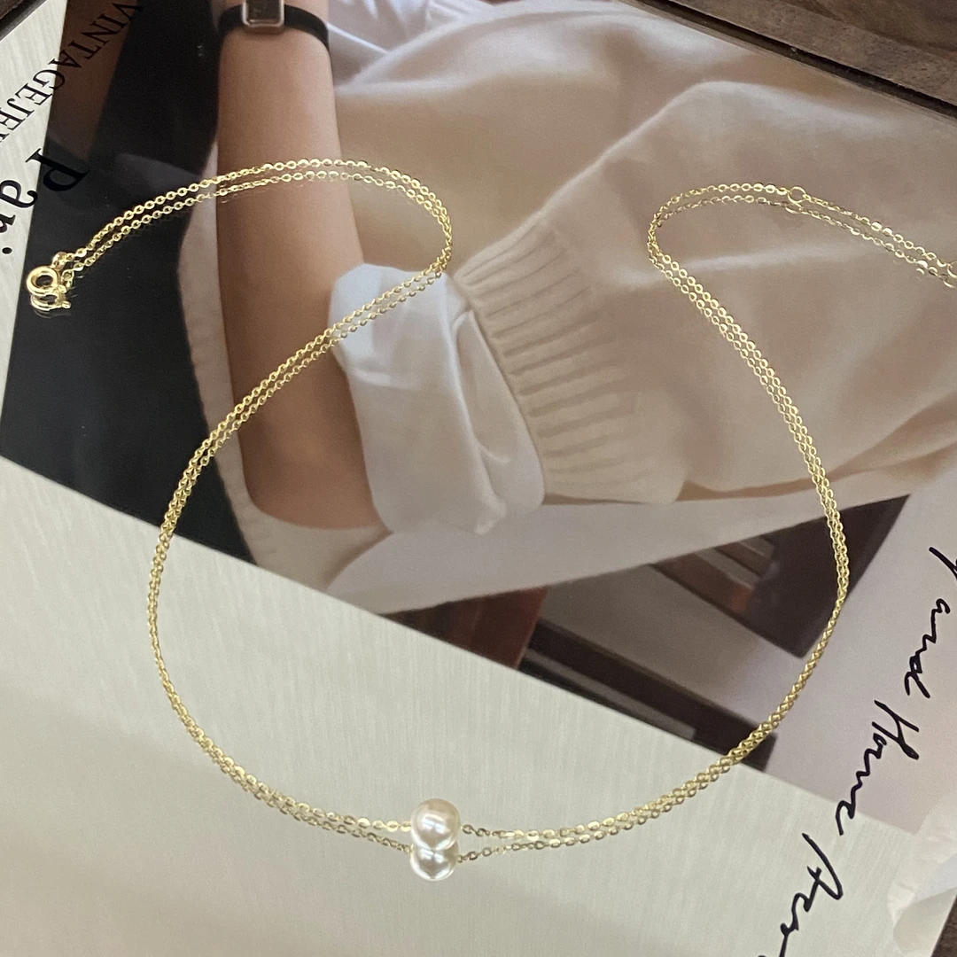 坠链均925银仿珍珠 镀K金 金色圆珠 经典项链X7469