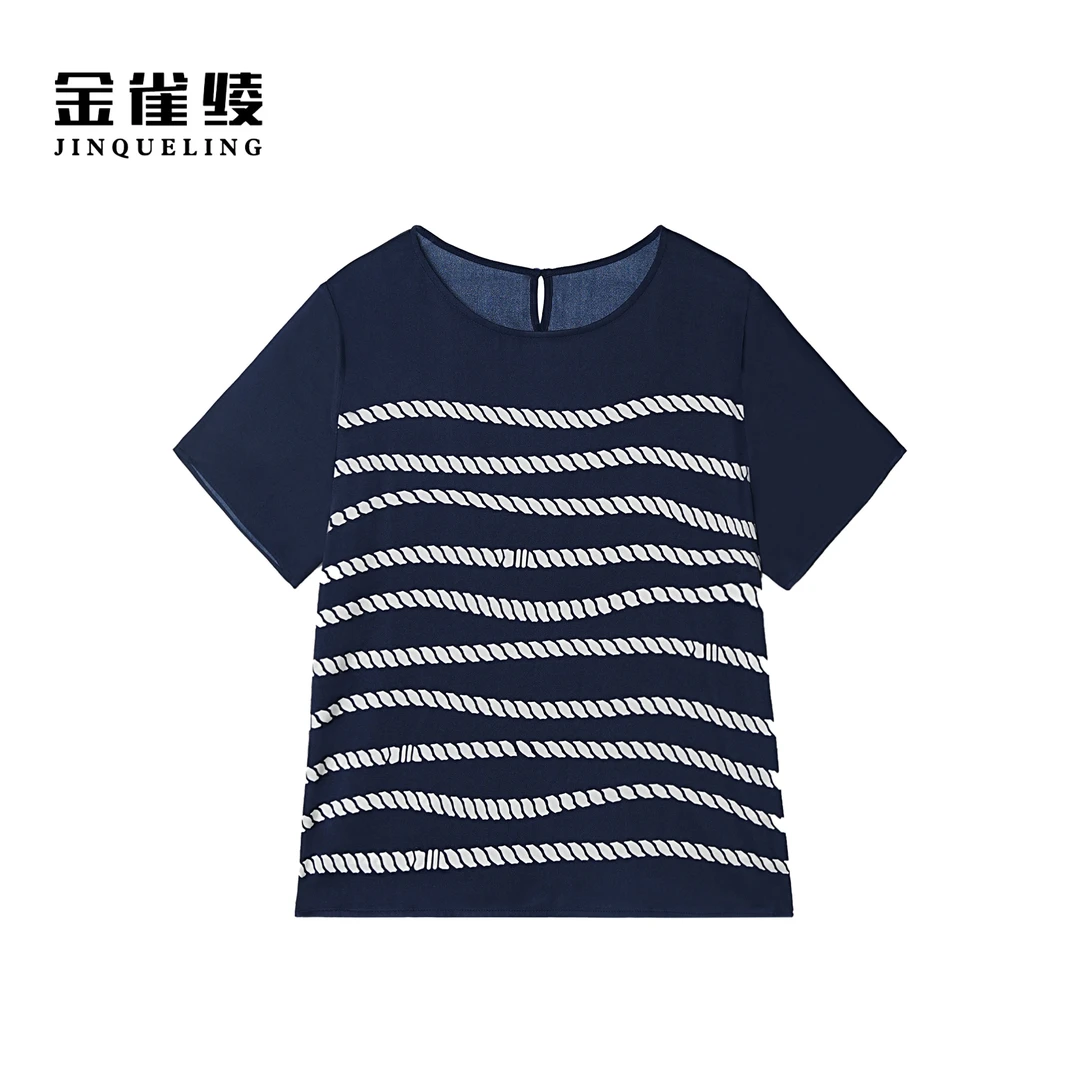 金雀绫【千千结】桑蚕丝条纹休闲透气加宽加大小衫SZA1S278