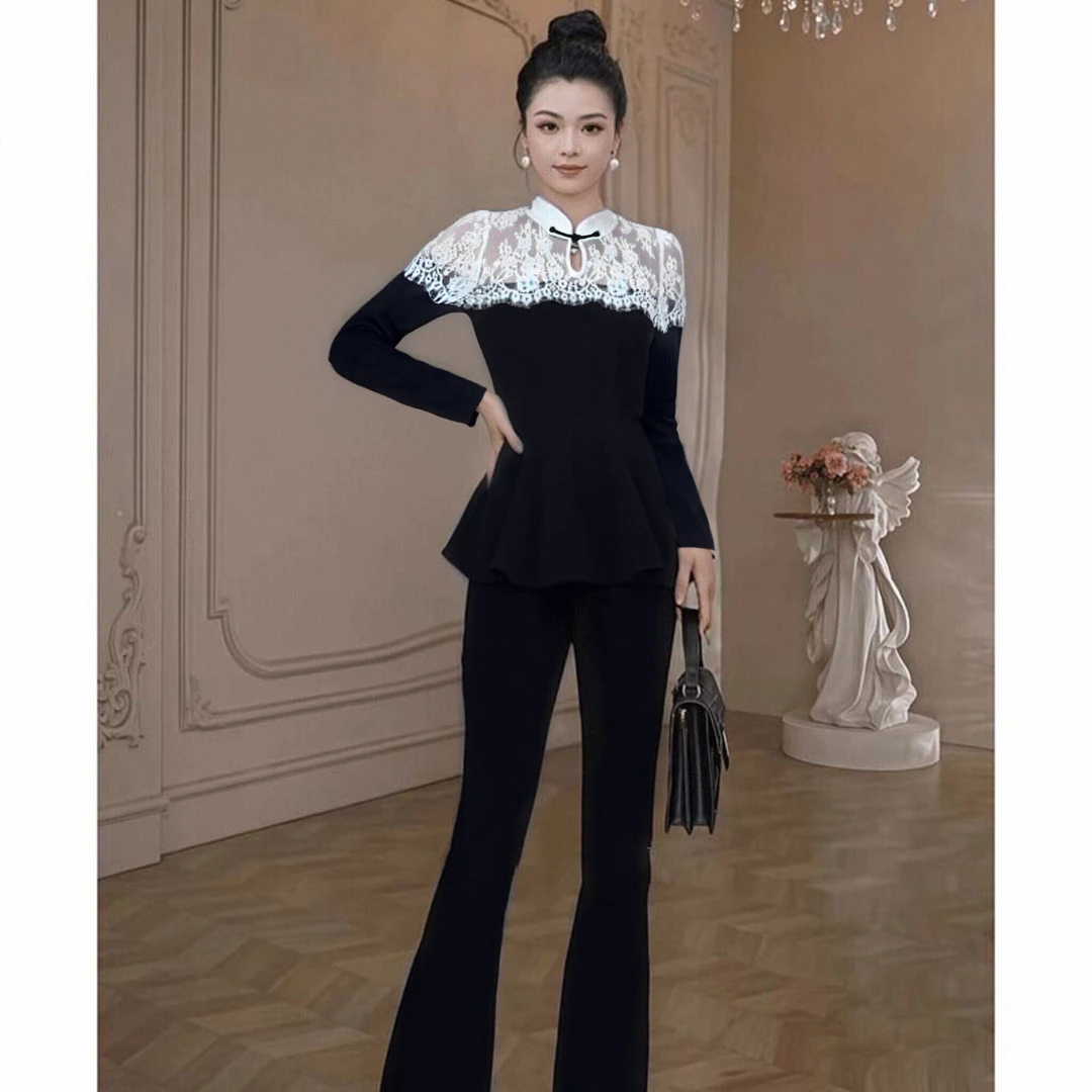 【两件套】独特上衣轻奢高级感减龄小众不撞款修身长裤套装D3735