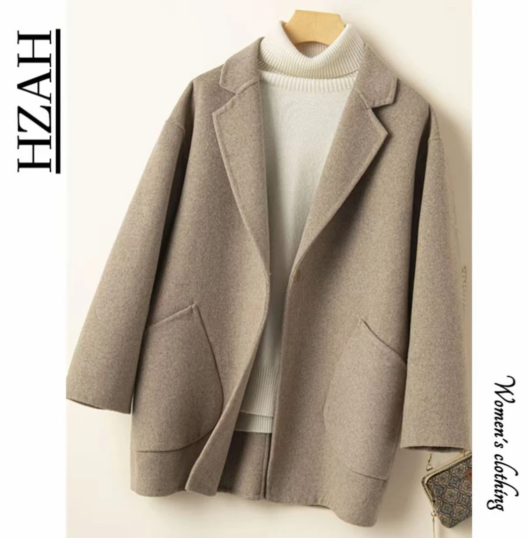 短款中长款西装领女秋冬毛呢外套时尚小个子宽松休闲