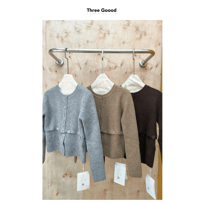 THREE GOOOD/三吉茶语轻歌两穿可脱卸针织开衫ZZ240015